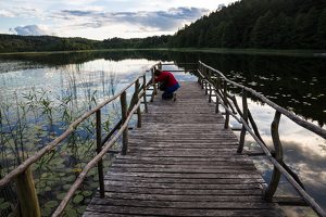 Sirvėtos parkas · Sėtikio ežeras, saulėlydis, lieptas