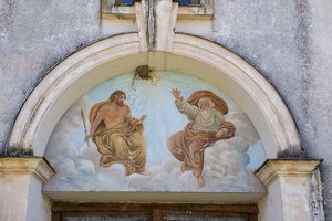 Lėno bažnyčia · freska virš durų